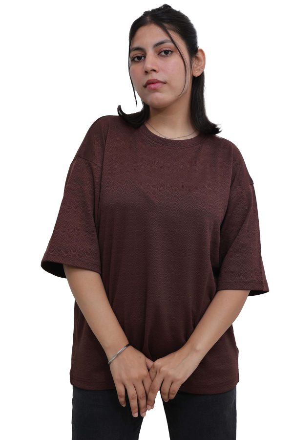 9Tees Nineties Brown Jacquard Pattern Oversized T-Shirt for Men and Women