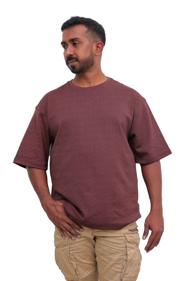 9Tees Nineties Brown Jacquard Pattern Oversized T-Shirt for Men and Women - Image 3