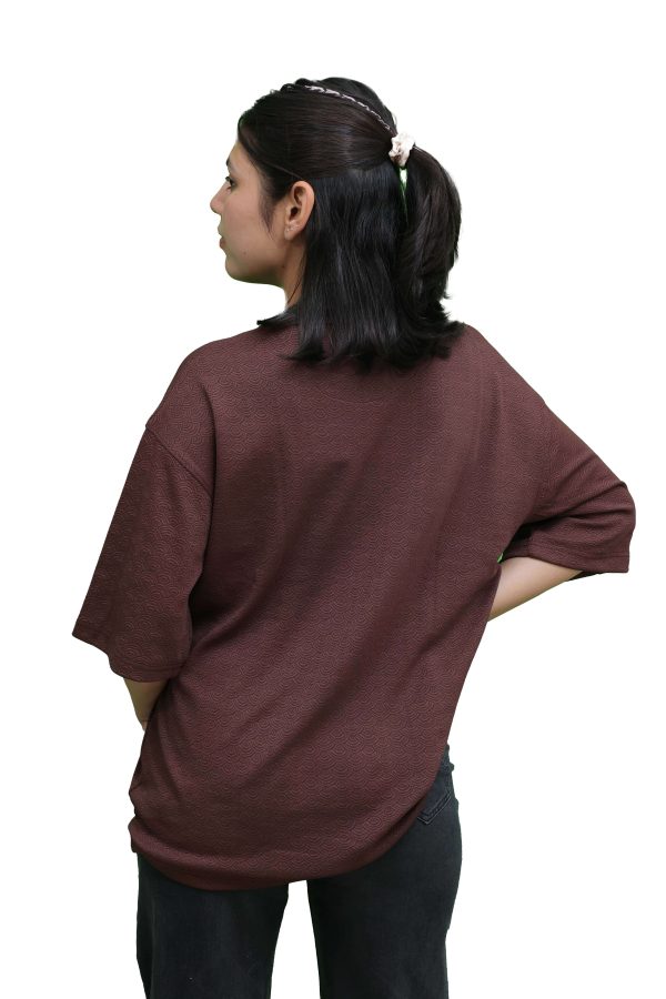 9Tees Nineties Brown Jacquard Pattern Oversized T-Shirt for Men and Women - Image 4