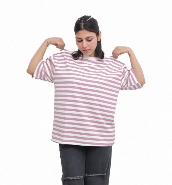 9Tees Striped Pink and White Waffle T-Shirt for Men