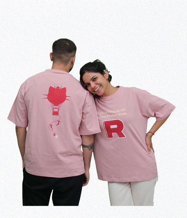 9Tees Pink T-Shirts, Front and Back Team Rocket Graphic Prints